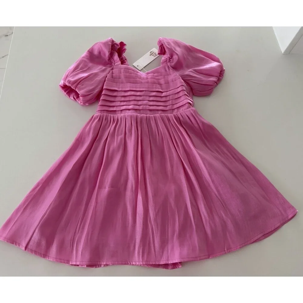 Gianni Bini Girls dress NWT Puff Sleeve Dress Size 5T pink back tie formal cute